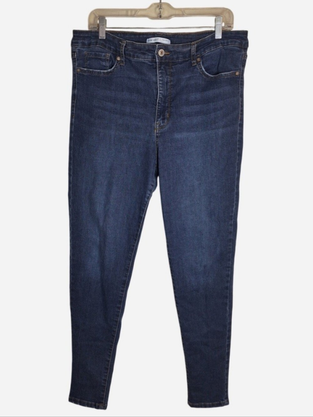 Nine West Super Skinny Blue High Rise Denim Mom Jeans Womens Size 14. Inseam 28